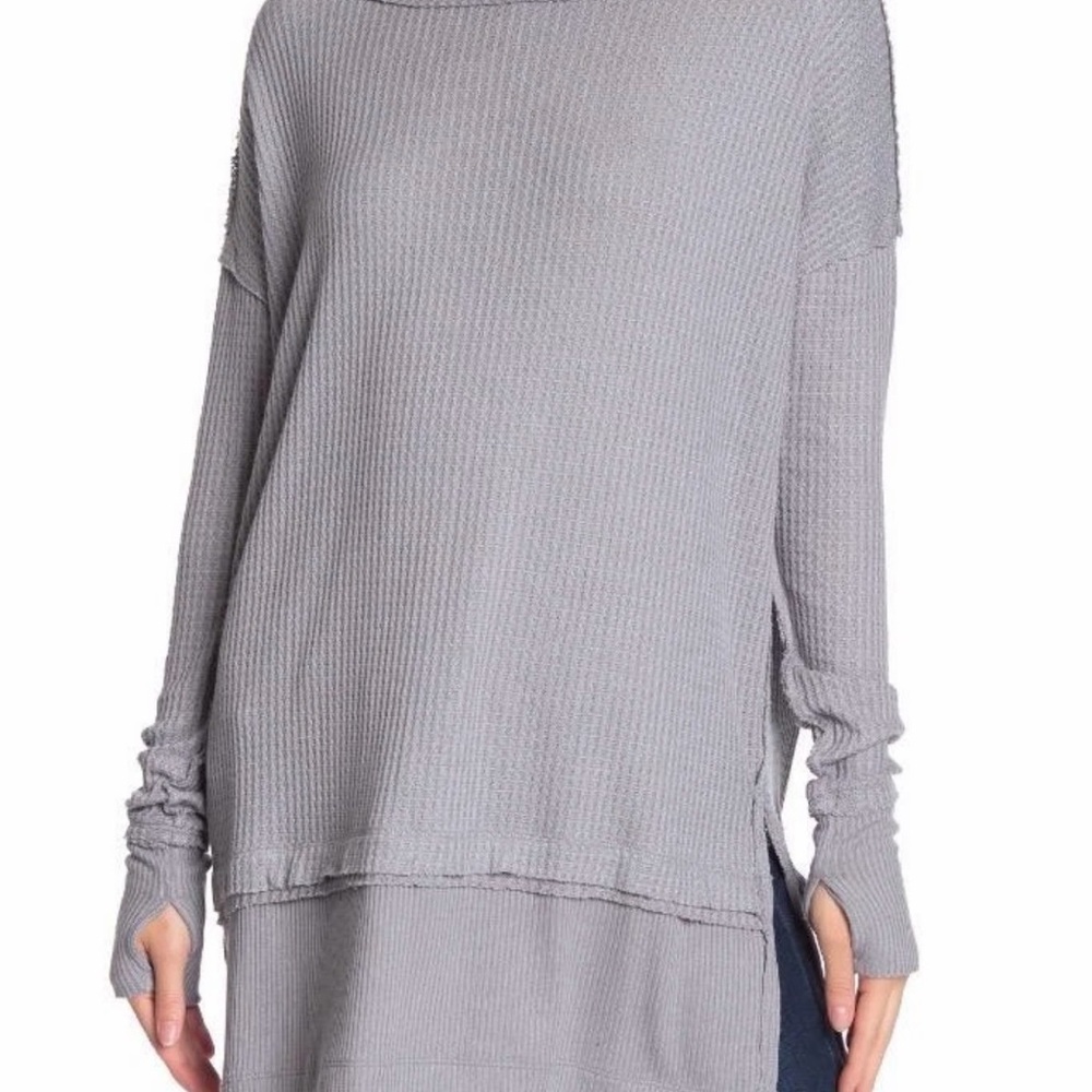 {preloved} Free People North Shore Thermal Tunic Shirt Storm Grey - Picture 4 of 11